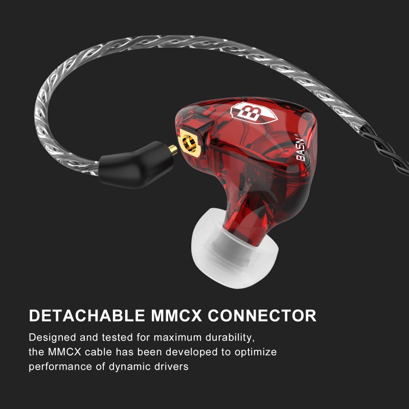 BASN Bsinger PRO in-Ear Monitors Hybrid Dynamic Dual Drivers Two Detachable MMCX Cables Musicians in-Ear Earbuds Headphones (Red) - Image 3